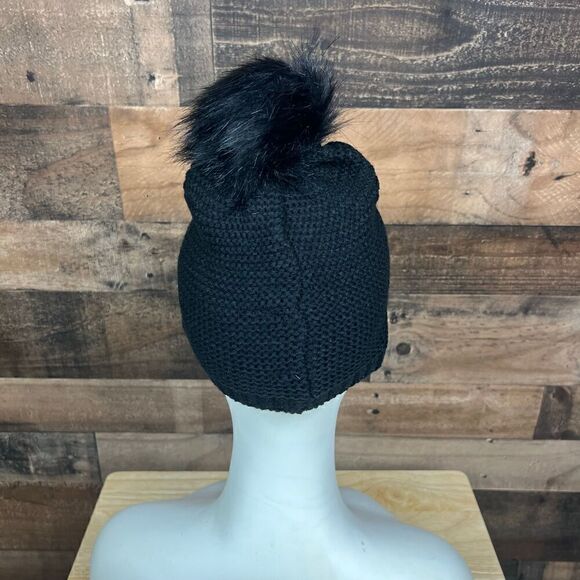 Neiman Marcus Hat Pom Pom Beanie Black Floral Embellished Bling Women One Size - Picture 10 of 11